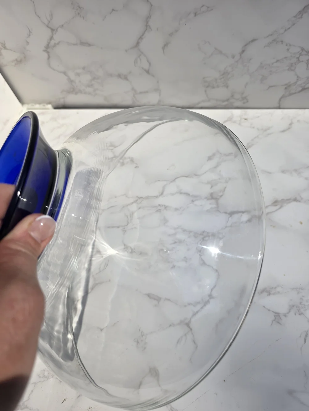Clear Glass Bowl with Cobalt Blue Pedestal Base